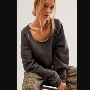 Free People We The Free Midnight Gray Pullover Sweatshirt Women's Size L Boho